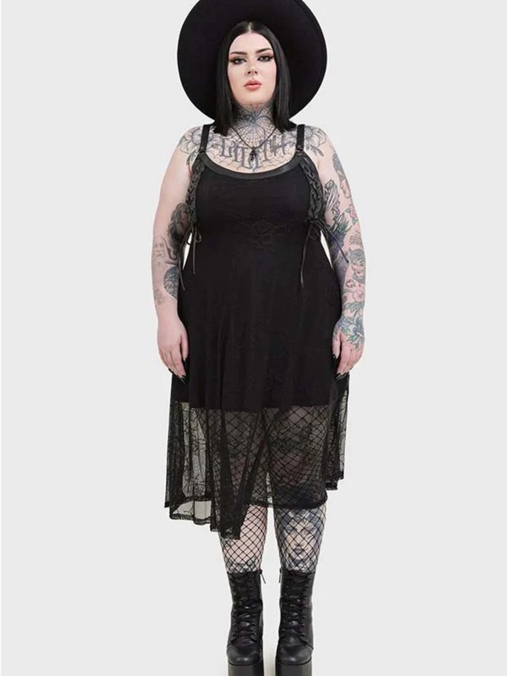 Killstar Black Skull Lace Mesh Faux Leather Corset Dress XXL Gothic